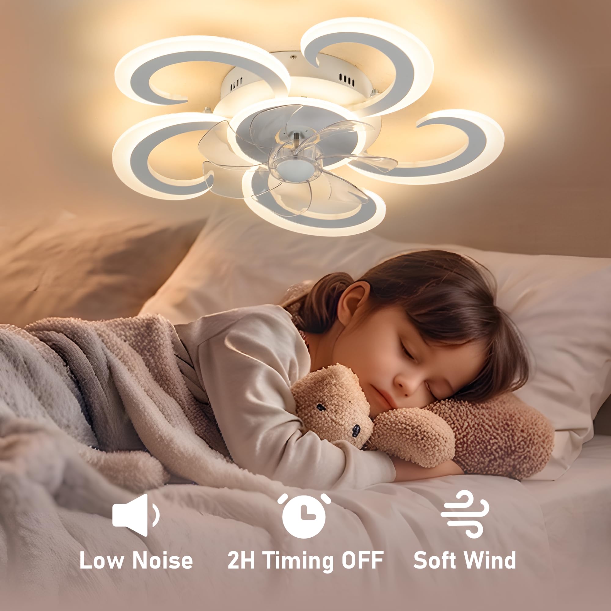 Ventilatori da Soffitto con Luce e Telecomando, Lampadario con Ventilatore da Soffitto, Lampadario LED Dimmerabile 3000K-6000K, 50W(37W+13W) 3600Lumens, Ventilatore a Soffitto con Luce, 62cm
