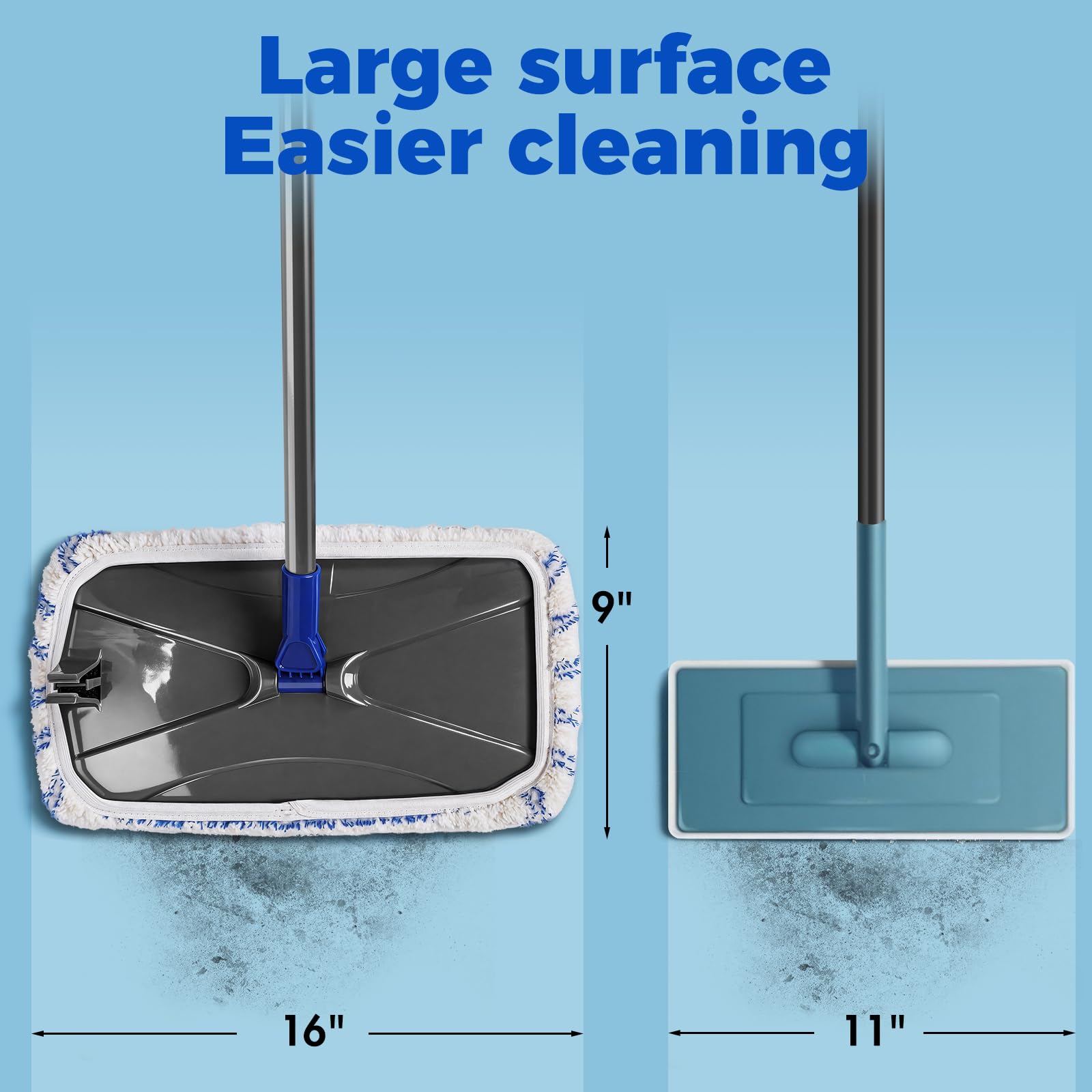 Masthome Mopa de Microfibra Extragrande para Limpieza de Suelos, mopa Plana de 16 Pulgadas con 5 recambios Reutilizables y Lavables para Uso en húmedo y seco, mopa de Polvo para Azulejos laminados de | Cabezal giratorio de 360 grados, raspador de limpieza