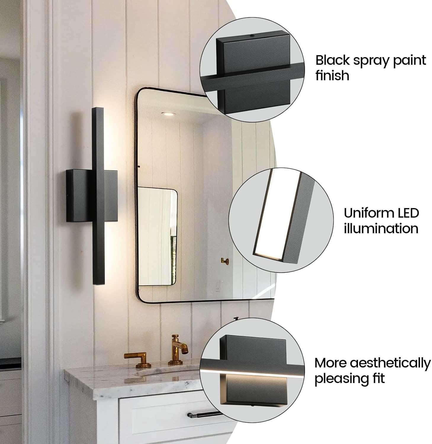 Epinl Black Bathroom Vanity Light - 15.7 inch 5CCT Modern Bathroom Light Fixture Over Mirror 12W LED Dimmable Wall Sconce Lighting Fixture for Bathroom Bedroom