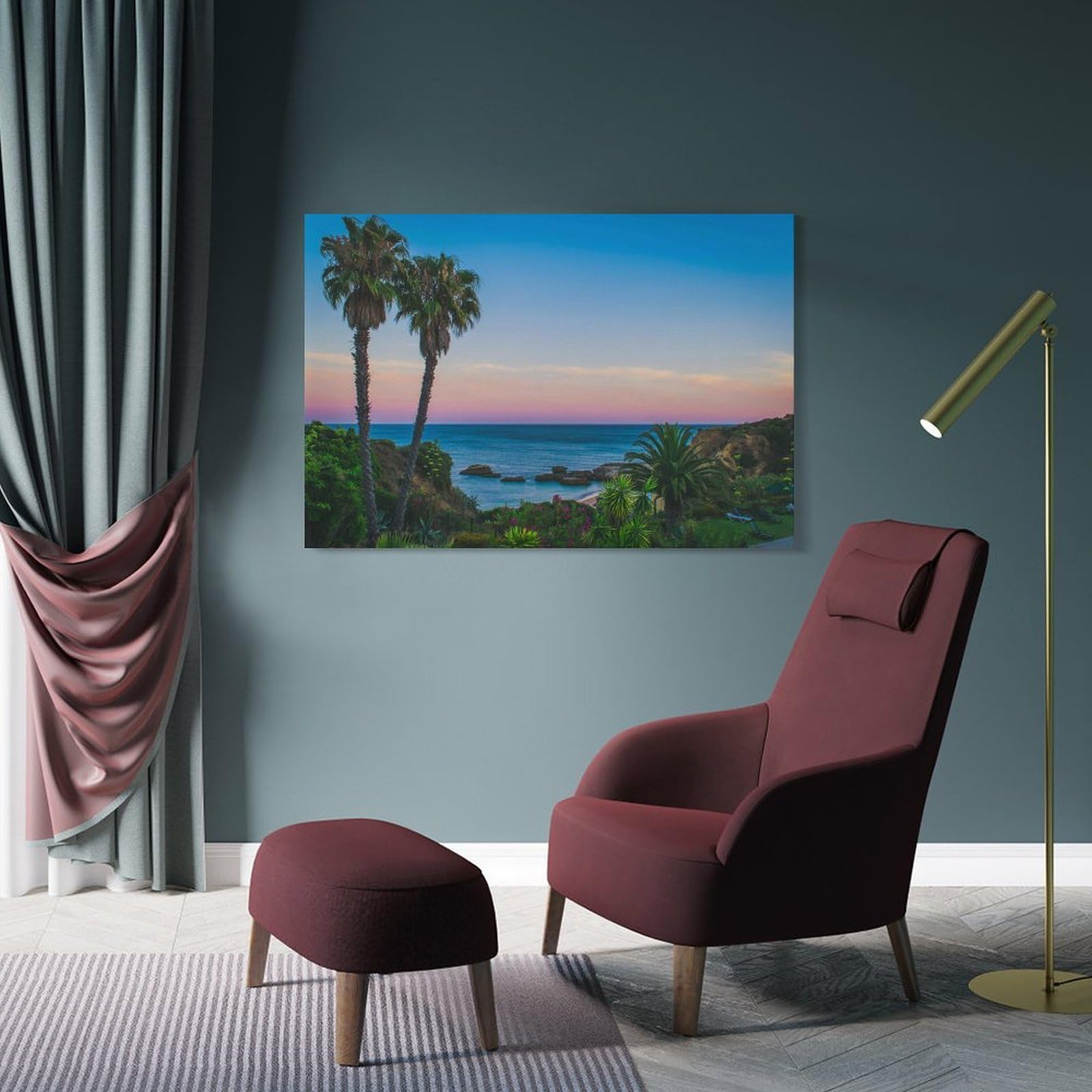 Junmoney Sunset Over Ocean Coast Home Decor Wall Art, 24x36inch(60x90cm), for Flats, Guest Rooms Or Compact Rooms, Stylish Wall Art for Fresh Spaces