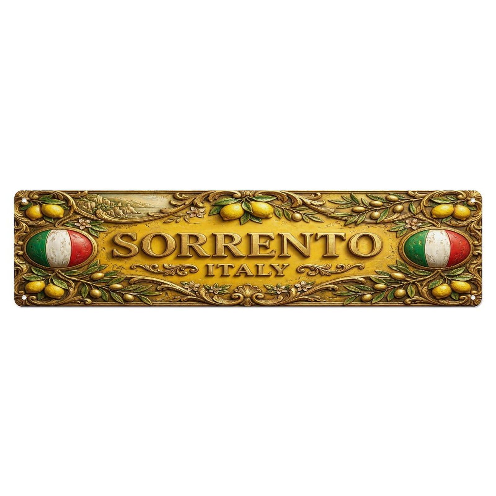 Vintage Sorrento Italy Flag Pattern Metal Tin Sign