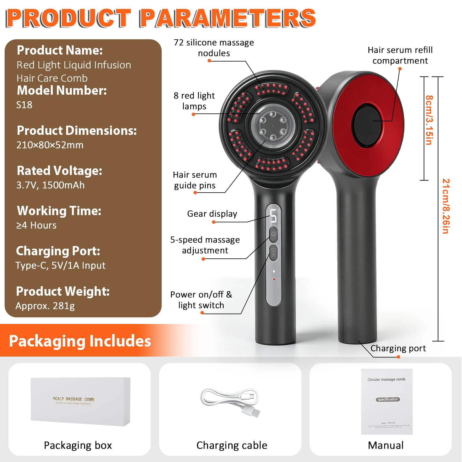 Kopfmassagegerät Elektrisch, 3-in-1 Kopfhautmassagebürste mit Haaröl-Applikator, Kopfhautmassage mit Rotlicht/Blaulicht/Mischlicht, Scalp Massager IPX7 wasserdicht
