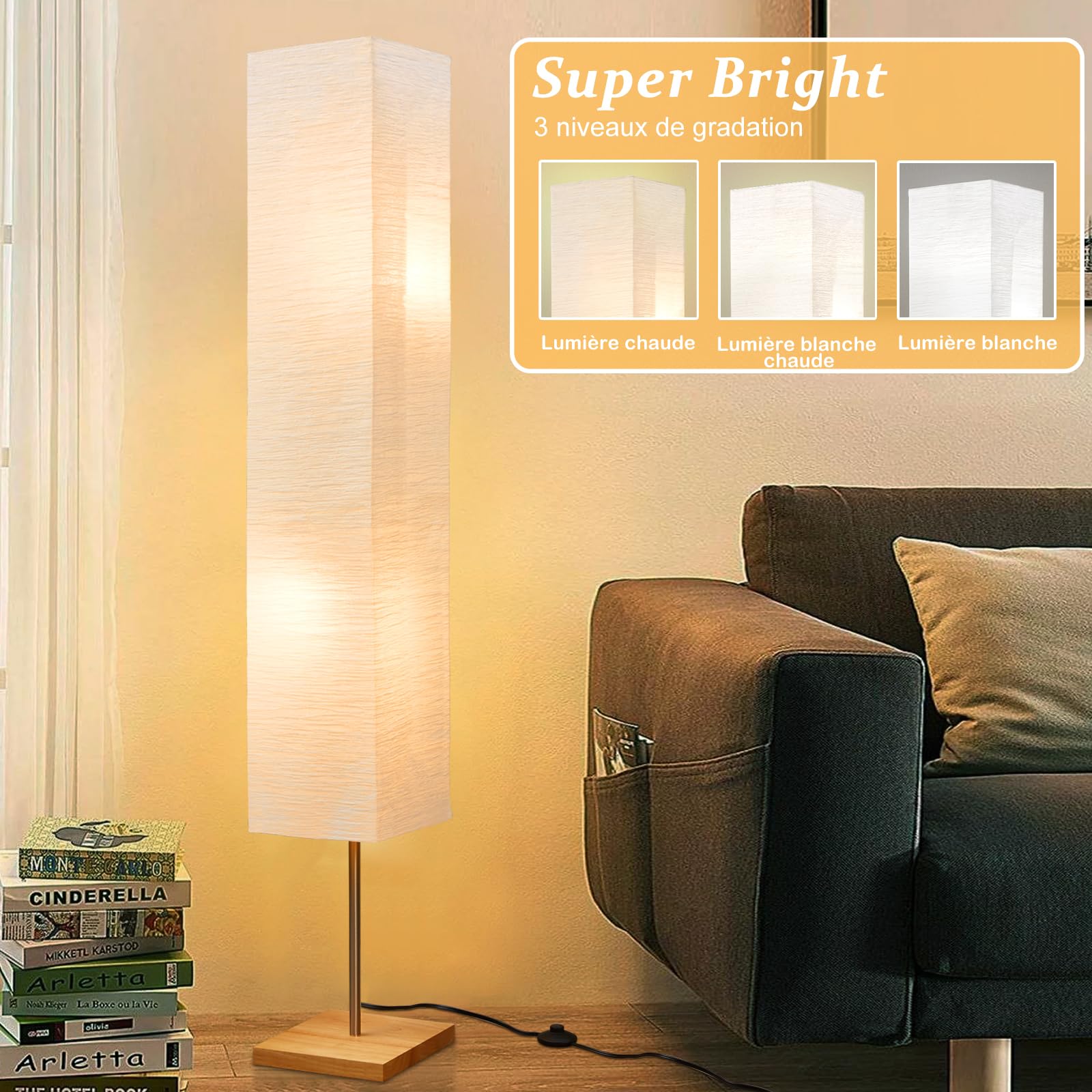 GyroVu Lampadaire sur Pied Salon Moderne 165cm avec 3 Modes Dimmable, Lampadaire Colonne pour Chambre, Bureau & Salon, Ampoules Incluses