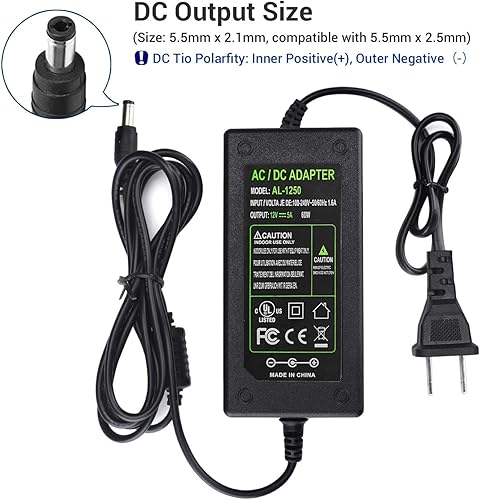 Miniatura 6 de TOBWOLF Adaptador de fuente de alimentación CC de 12 V 5 A 5060 Hz enchufe de EE UU cable de alimentación de 62 pies CA de 100-240 V a CC 12 V 5 A