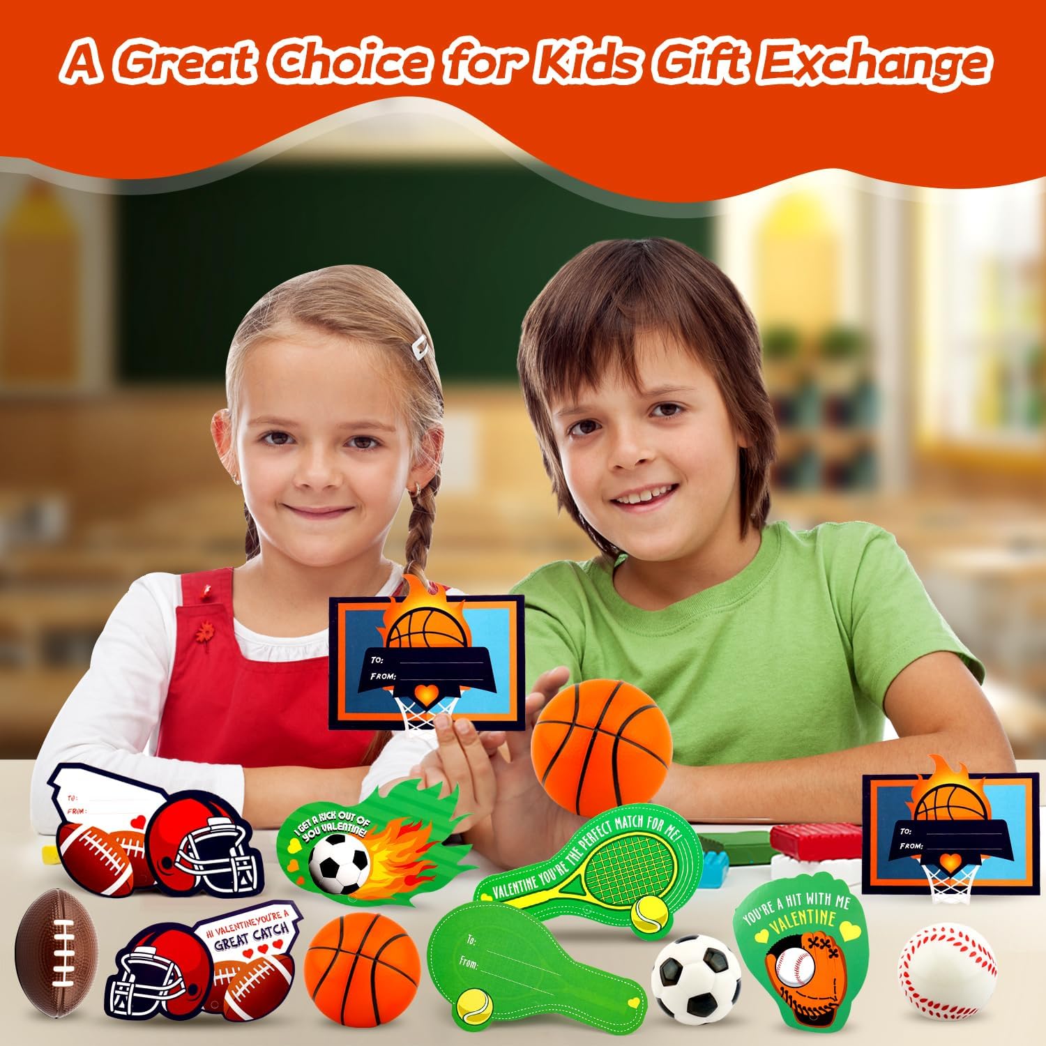 Valentines Cards for Kids Classroom, 30 PCS Valentines Day Cards with Sports Stress Balls, Valentines Party Favor for Boys Girls, Ideal Valentine Gifts, Kids Exchange Cards for School Classroom