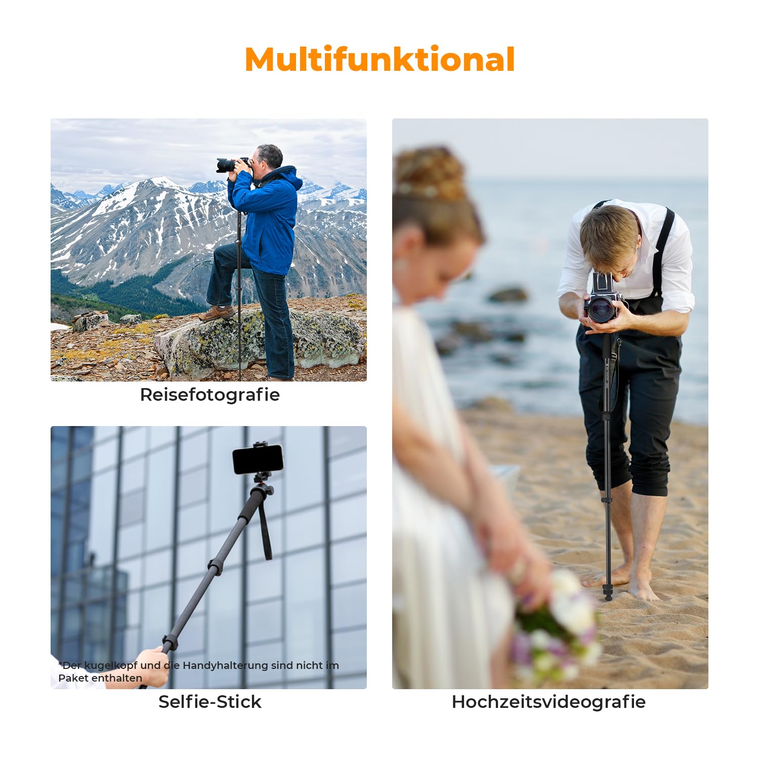 K&F CONCEPT MS16 Einbeinstativ, 63 Zoll Monopod,Stabiles Aluminium-Einbeinstativ mit 5 Sektionen,160cm Reiseeinbeinstativ für DSLR, DSLM und Kompaktkameras,Mit Handschlaufe