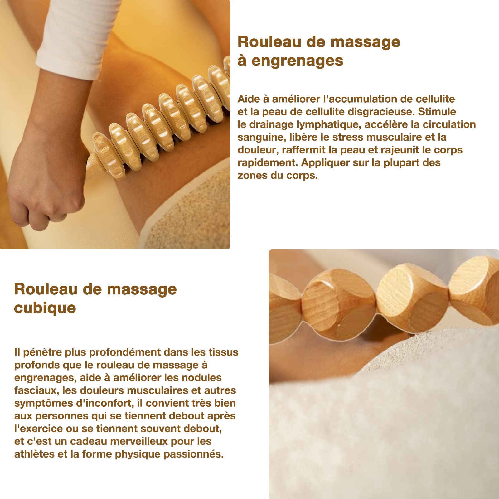 6 en 1 Maderotherapie Kit Complet, Masseur Bois de Anti Cellulite, Rouleau de Massage Gua Sha Cup, Appareil Corps de Drainage Lymphatique, Soulager Muscle le Stress et Relaxation