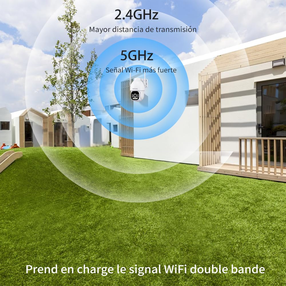 4K 8MP Camara de Vigilancia Exterior WiFi, 2,4/5GHz IP Camara Seguridad Exteriorcon con Detección Humana/Vehículo, Seguimiento Automático, Luz de Alarma Roja-Azul, Visión Nocturna Colorida IP66