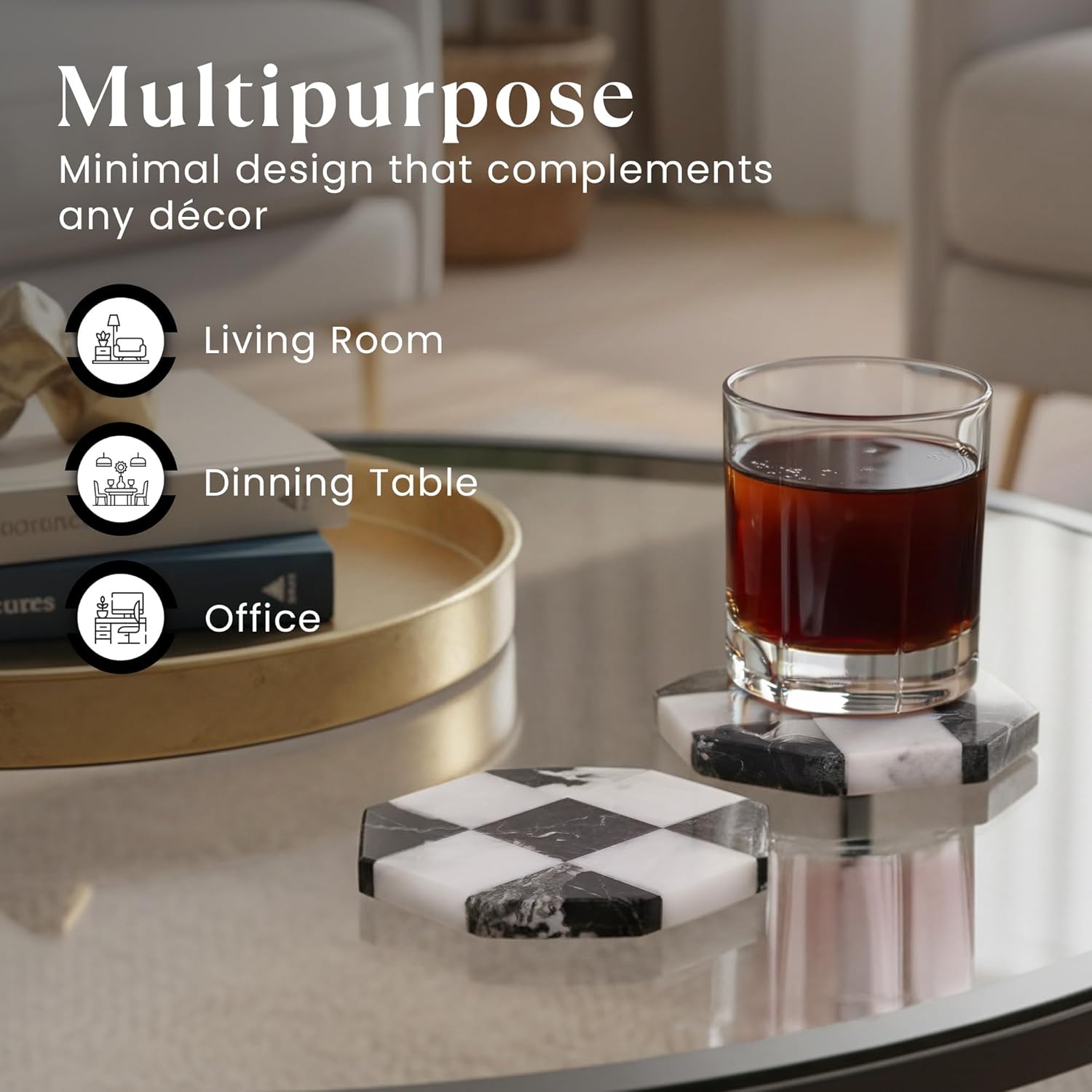 Handmade Marble Coasters Set of 4, Zebra Black & White 4 inch Natural Stone Drink Coasters, Elegant Table Protection for Kitchen, Dining & Home Décor