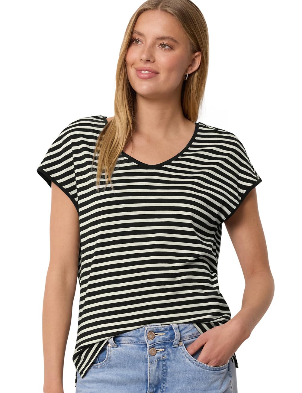 Camiseta de rayas mujer de algodón transpirable y cuello redondo 6