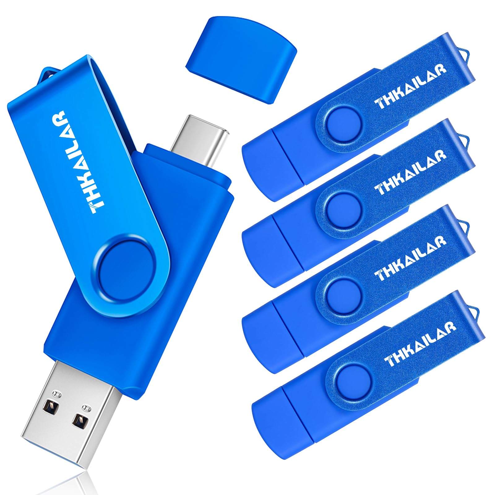 THKAILAR64GB 5 Pack USB C Flash Drive 3.1-2 in 1 Thumb Drive with USB and Type C Port-Compatible with iPhone 15/Android Phone/Mac Pro/PC/TV