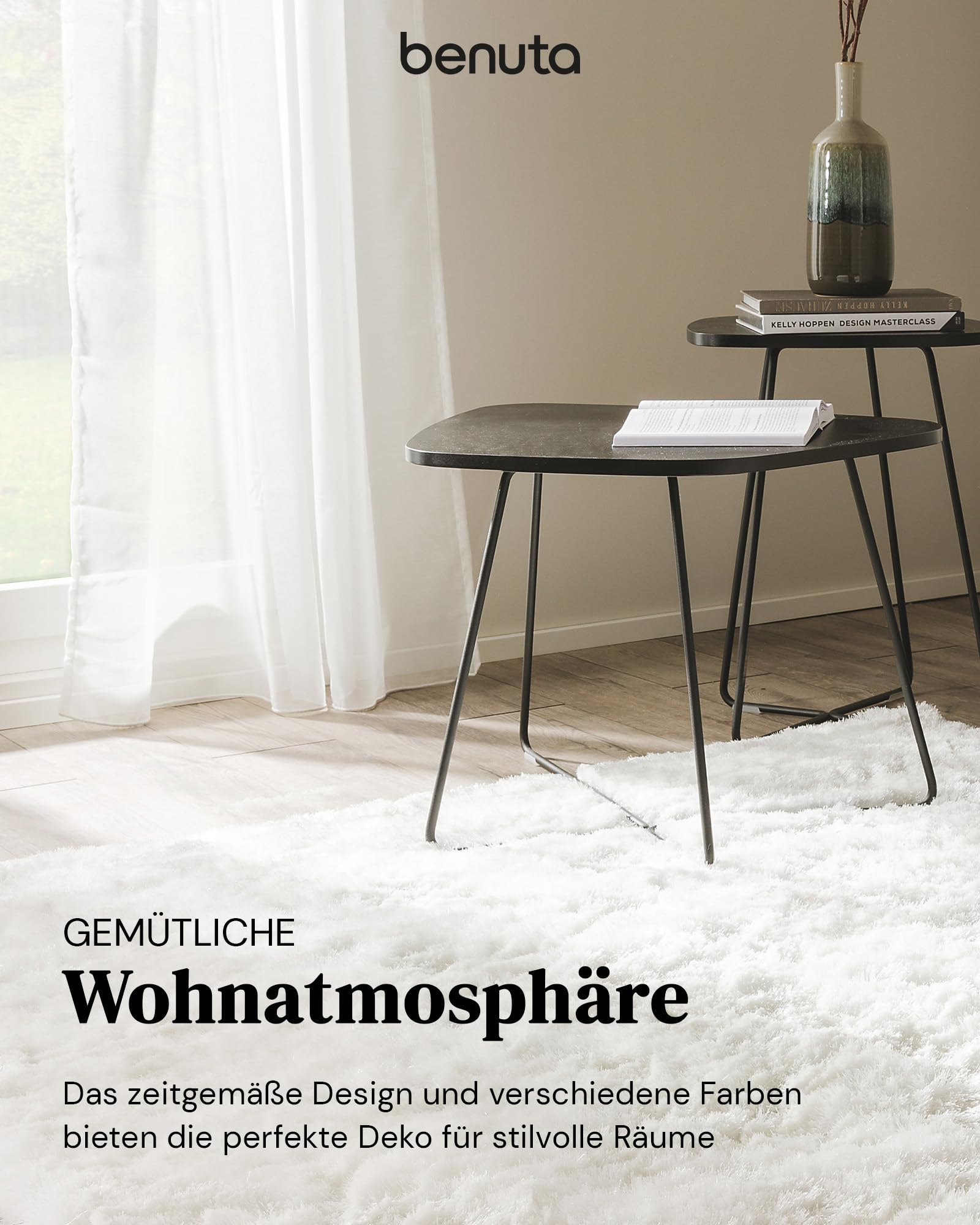 benuta Nest Hochflorteppich Whisper - Weiß 120x170 cm - Kuschelig Weicher Teppich für Schlaf- und Wohnzimmer - Pflegeleicht - Fußbodenheizung Geeignet