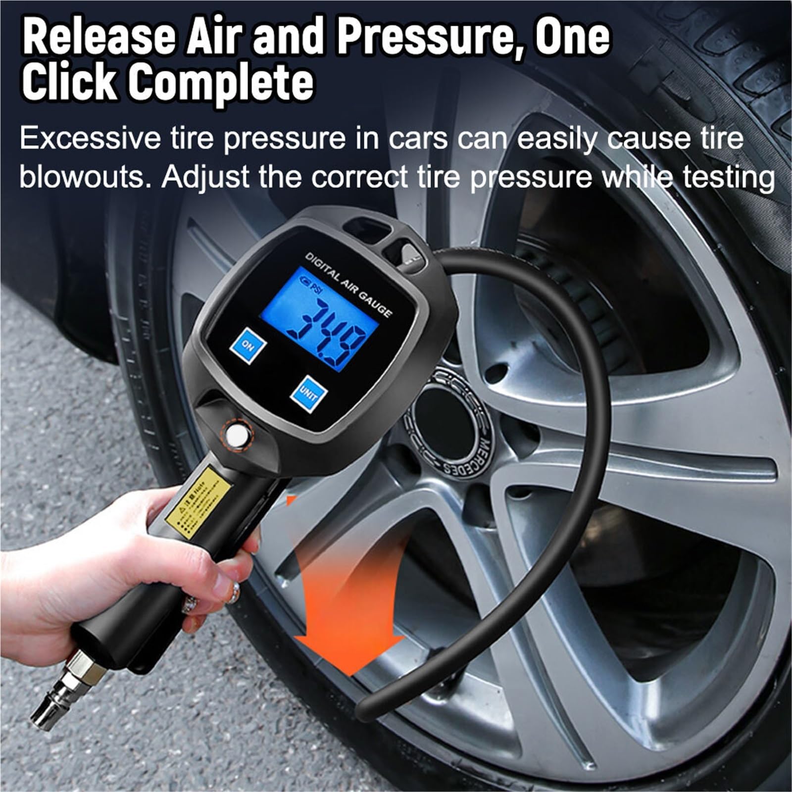 Medidor Digital de Presión de Neumáticos Manómetro Universal para neumáticos de Coche con Pantalla Digital y Manguera de inflado.