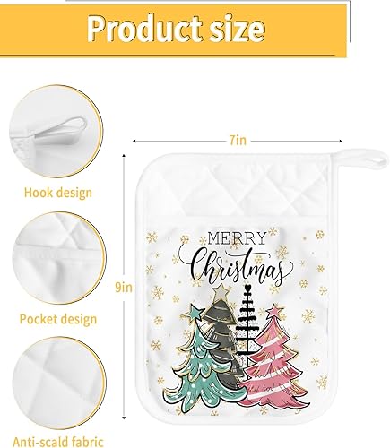 Miniatura 10 de Juego de 5 agarraderas de tela de toalla antideslizantes y aislantes de calor con bolsillo, guantes de horno gruesos para horno, posavasos para