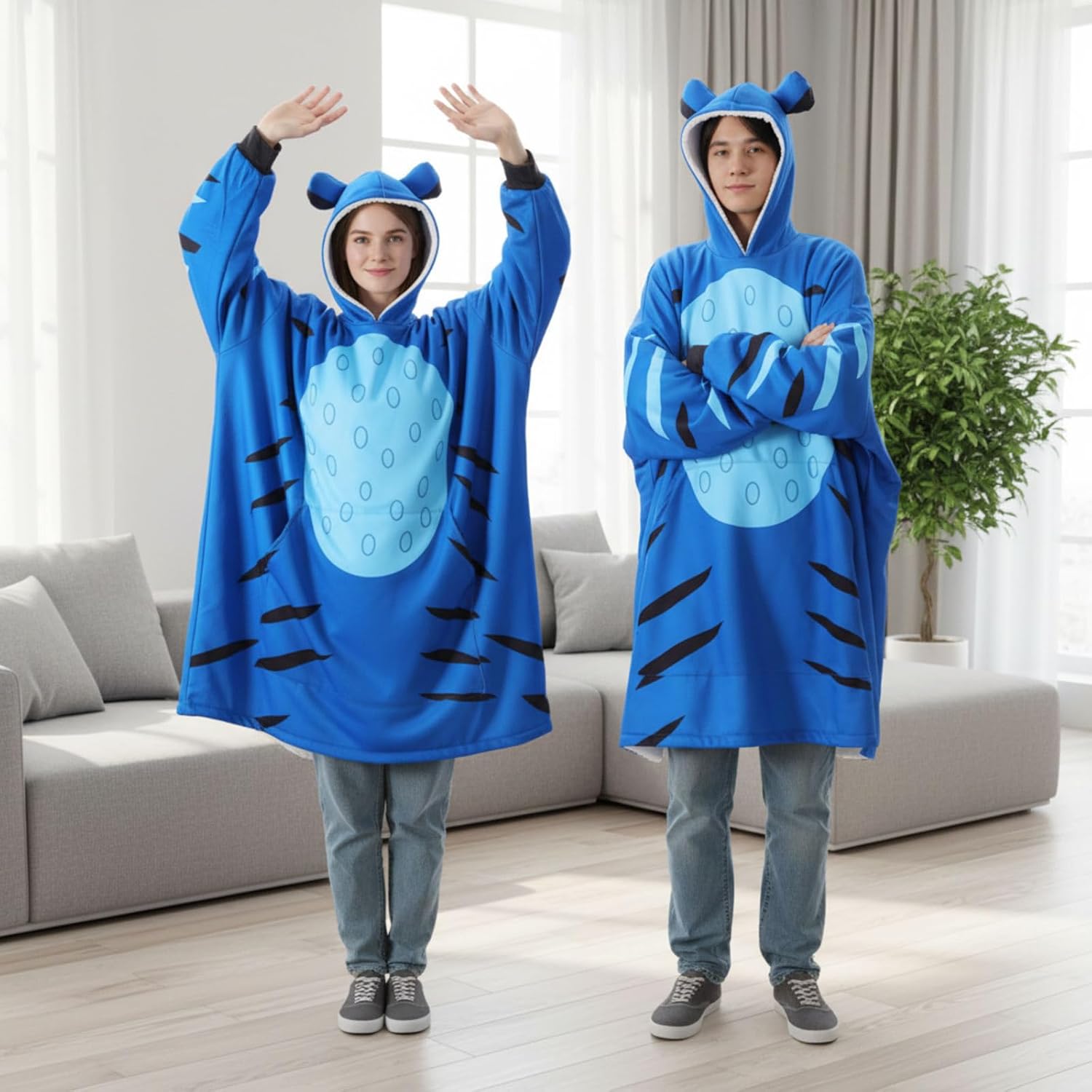 Newcotte Tiger Wearable Blanket Blue Hoodie, Tiger Cosplay Hoodie with Pocket for Gifts Young