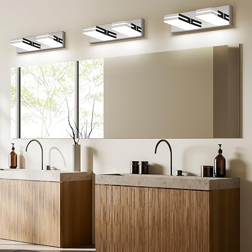 Miniatura 7 de SineRise - Lámpara LED para tocador de baño - Moderna lámpara de acrílico con acabado cromado para iluminación de pared sobre el espejo - 2 luces,