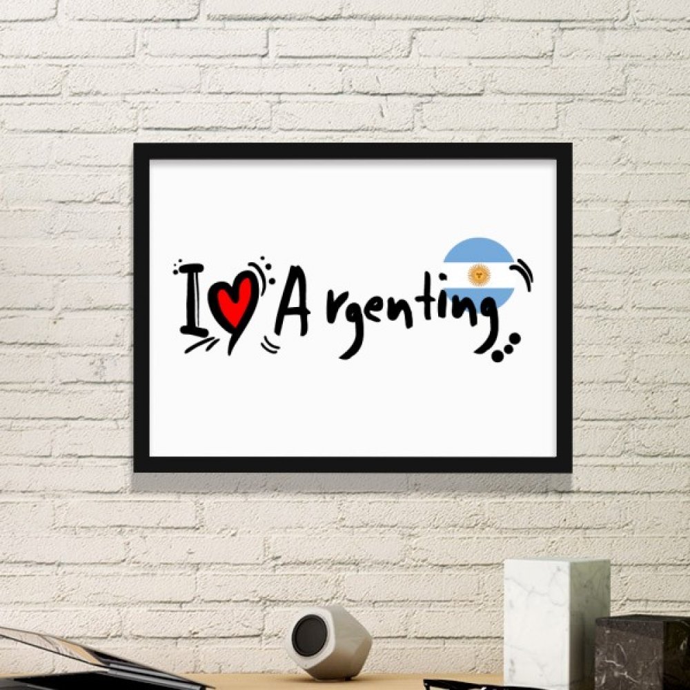 Cadre photo J'aime Argentine moyen noir avec illustration drapeau coeur