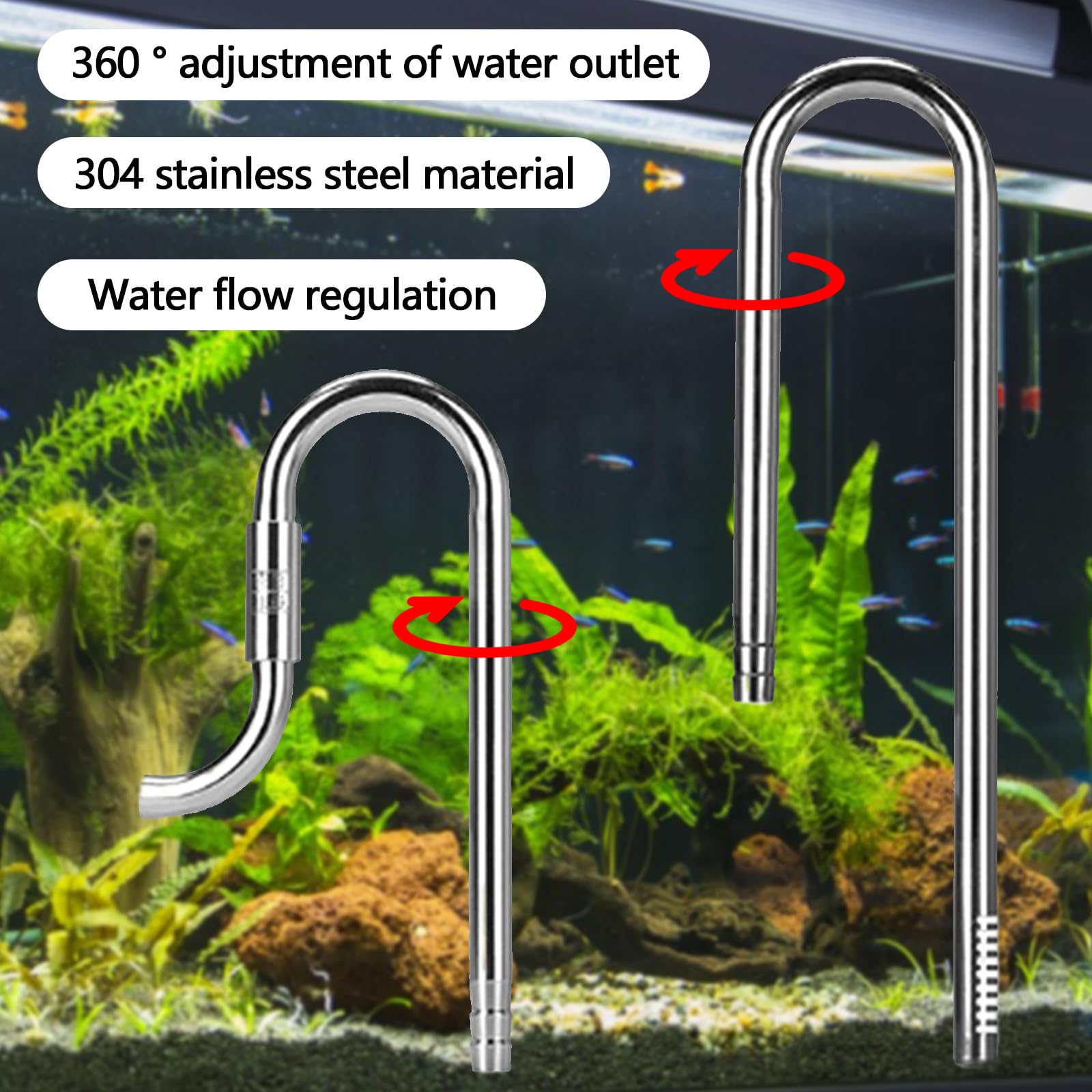 DONGKER Aquarium-Filterrohr Aus Edelstahl – Für 12/16 Mm Schläuche, Mit Oberflächenskimmer Und Halterungen