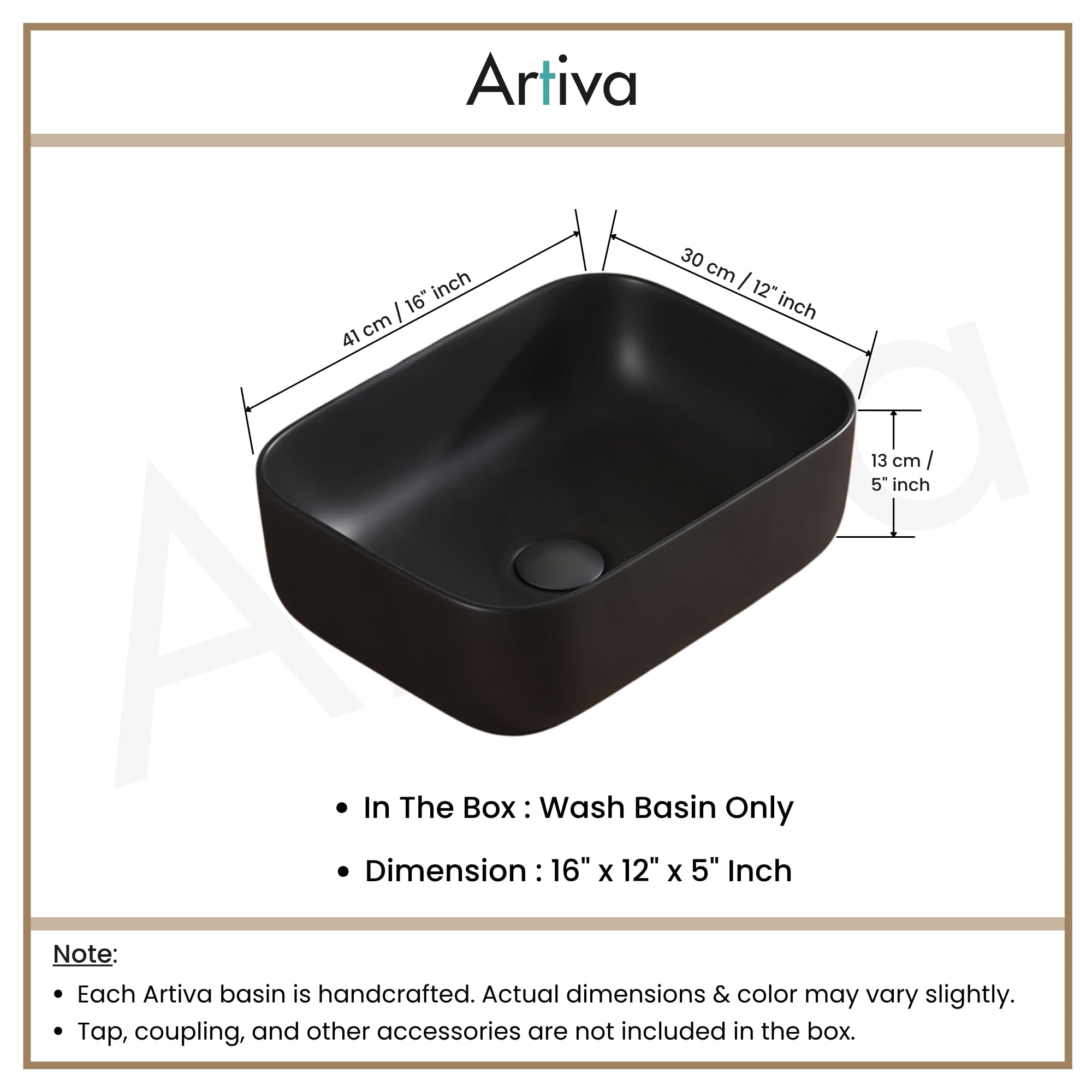 Artiva Black Ceramic Wash Basin - Rectangle Sink -2 Artiva Black Ceramic Wash Basin - Rectangle Sink -2