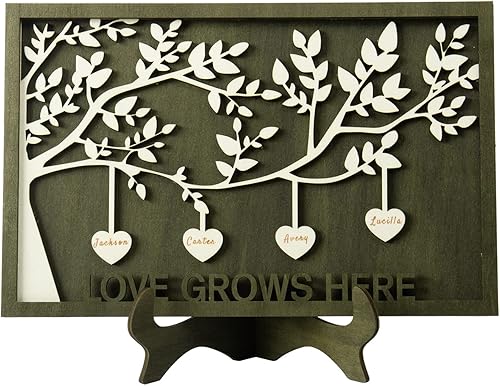 Jeweidea Letrero personalizado con 4 nombres, adorno de placa grabado de árbol de la vida con soporte, regalo para mamá y abuela Jeweidea Letrero personalizado con 4 nombres, adorno de placa grabado de árbol de la vida con soporte, regalo para mamá y abuela