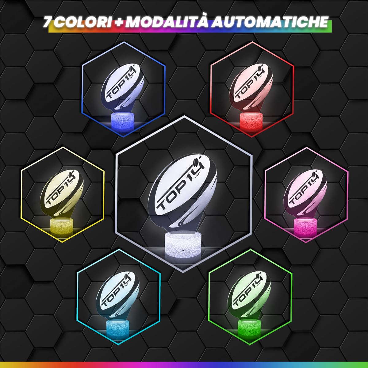 Lampada Led 3D a forma di pallone da rugby decorazione Rugbyman. Idea regalo uomo oggetto pallone da rugby luce notturna per adulti decorazione camera. Idea regalo originale per uomo per Natale