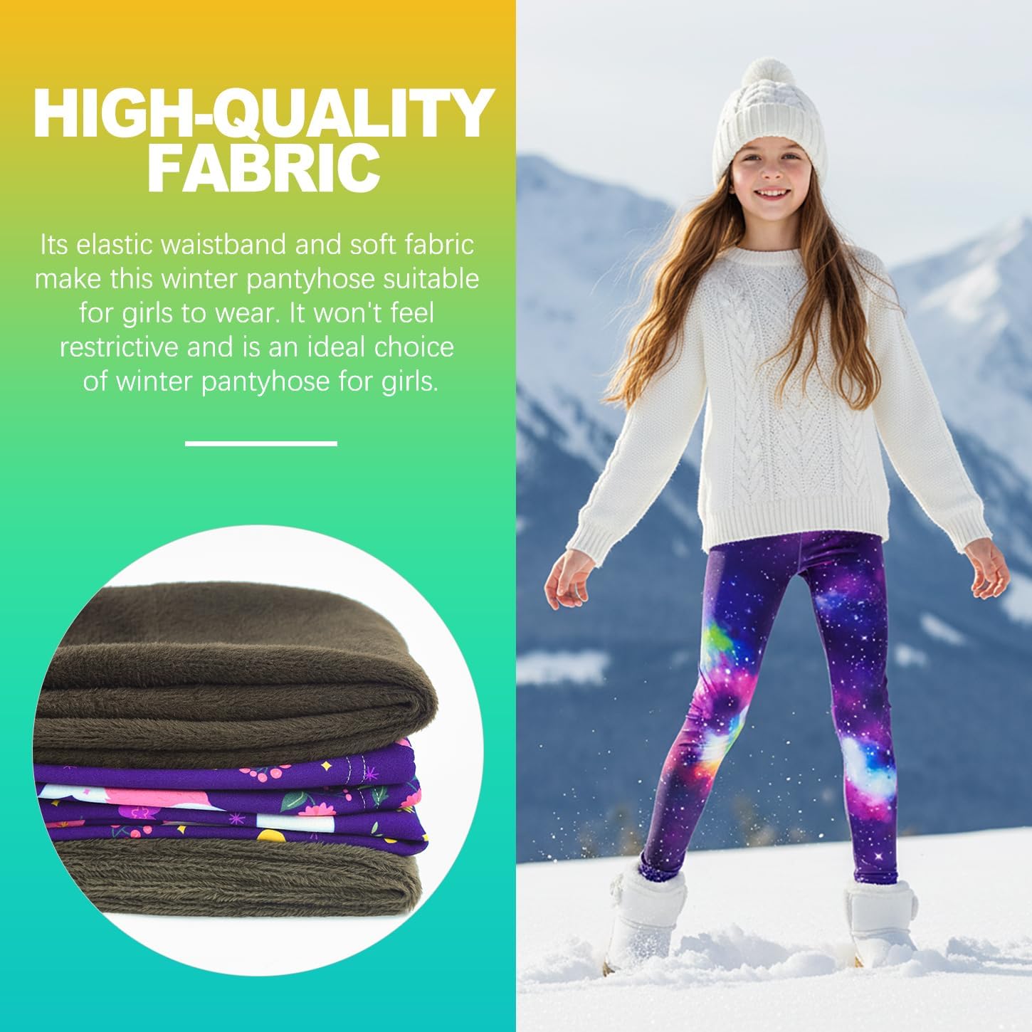 Girls Fleece Lined Leggings, Warm Winter Thermal Pants for Kids & Toddlers, Thick Cozy Lined Leggings for 4-10Years - Image 3