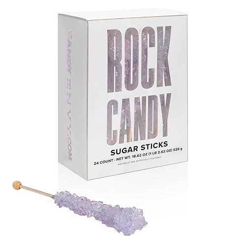 Candy Envy - Iridescent Lavender Rock Candy Sugar Sticks - Tutti Frutti Flavored - 24 Individually Wrapped Party Favors - 24 Count (Pack of 1)