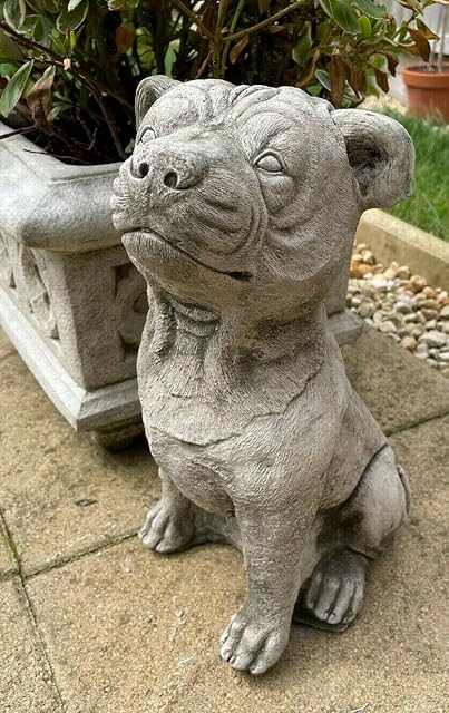 Staffordshire Bull Terrier Stone Statue | Animal Pup Dog Outdoor Garden Ornament