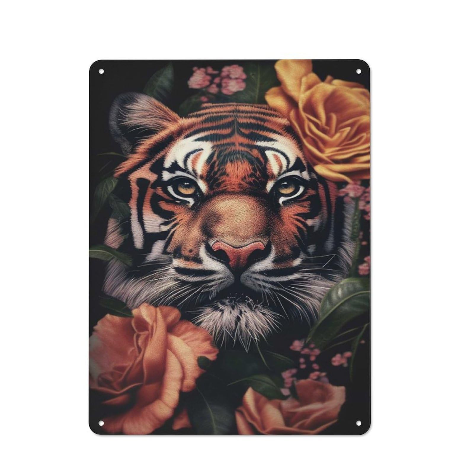 Junmoney Tiger Floral Animal Face Tin Wall Plaque 40X30cm With For Bar Or Restaurant, Housewarming Present For People Styling Bar And Restaurant