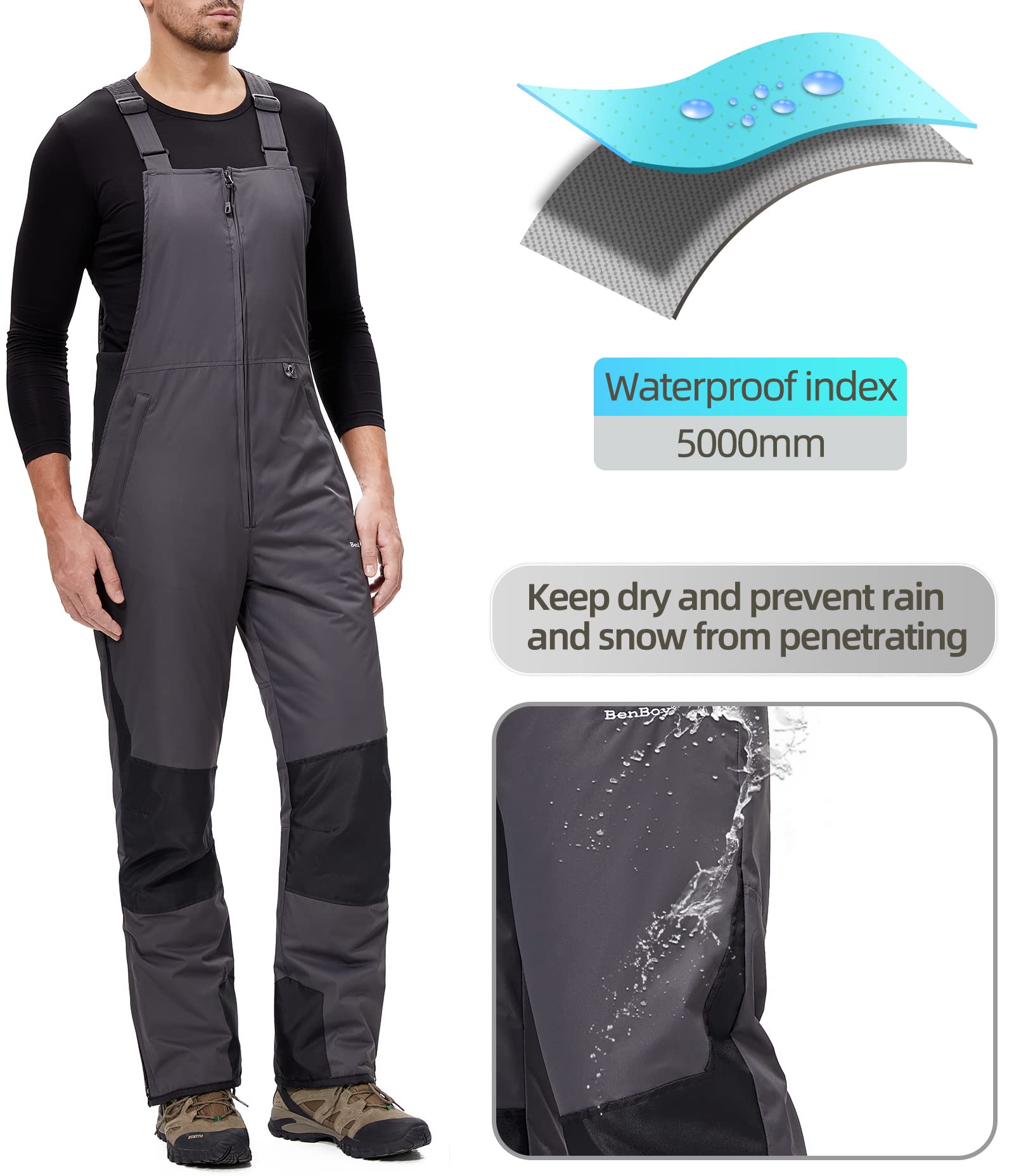 Pantalones Nieve Esquí Hombre Invernal Pantalón Softshell Calor Pantalones de Trabajo Largos Prueba Viento Impermeable Mono Outdoor Pantalón Funcional MSHXK8114M-Grey-L