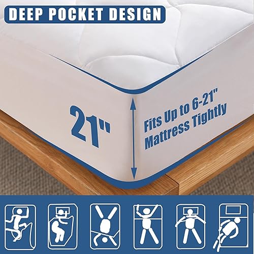 Miniatura 3 de Protector de colchón de tamaño Cal King, protector de colchón impermeable y transpirable, se estira hasta 21 pulgadas, funda de colchón sin ruido