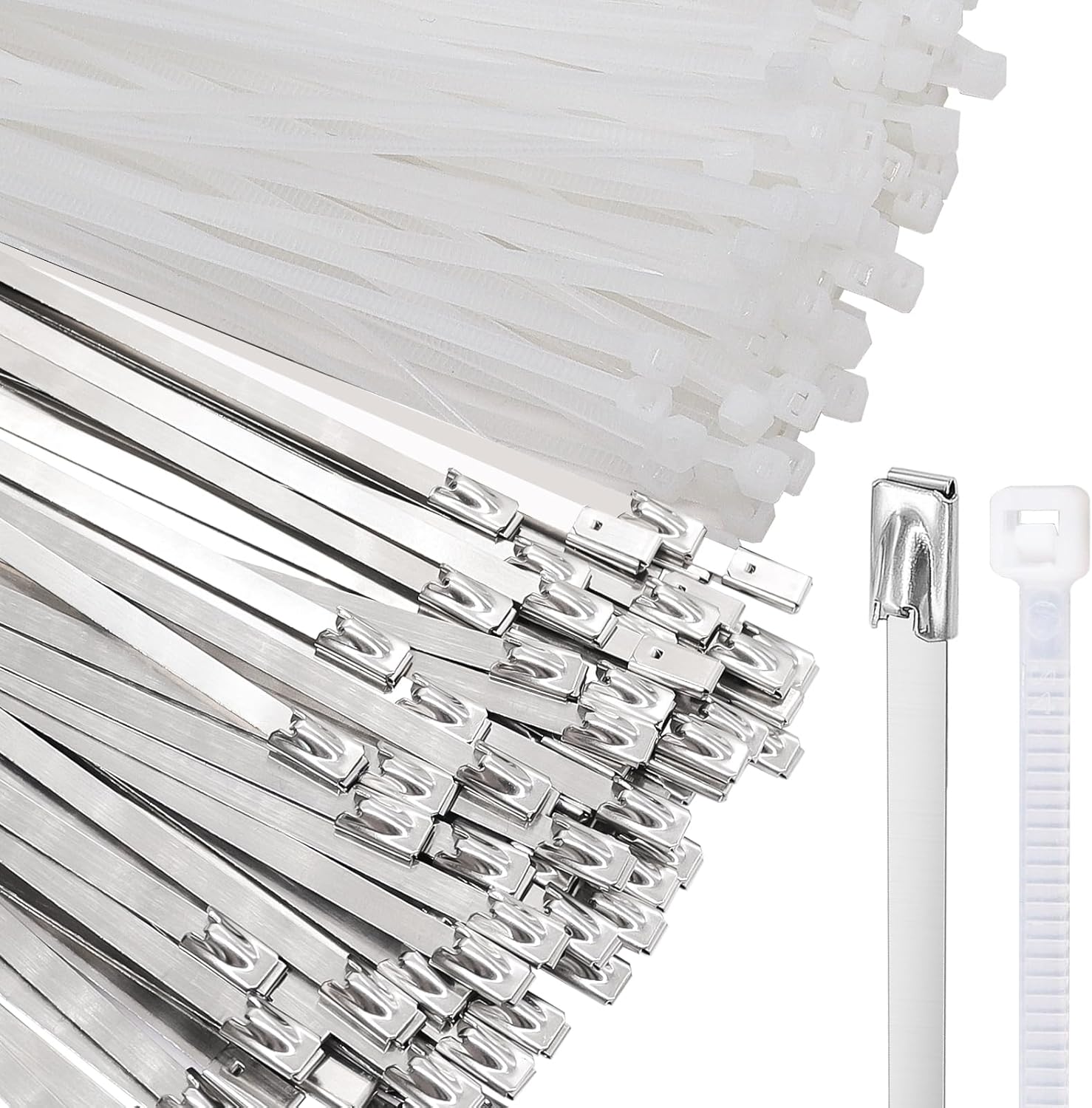 weideer 100pcs 11.8 inch Metal Zip Ties, 12inch Nylon Cable Wire Ties, 304 Stainless Steel Heavy Duty Self-locking Cable Tie for Outdoor Fence,Pipes,Vehicles,Exhaust Wrap