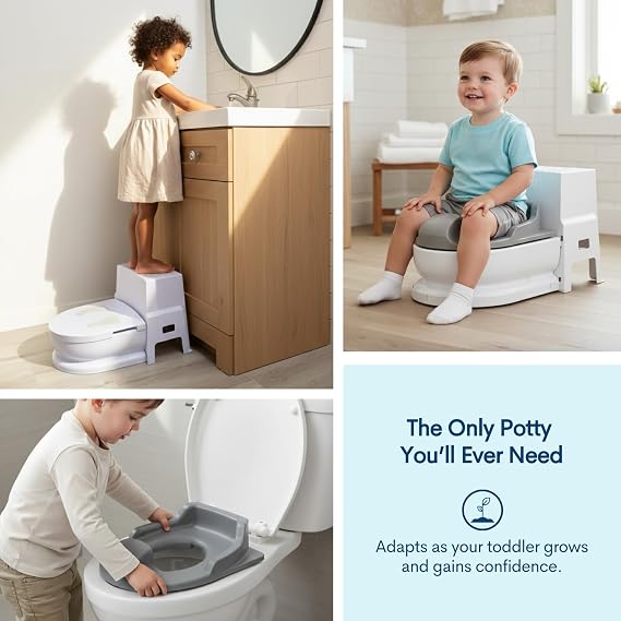 Upseat 3-in-1 Ergonomic Potty Training Set Toddler Potty Chair, Toilet Training Seat with Step Stool, Soft Sit Trainer, Built-in Splash Guard, Squatting Design, Easy Clean