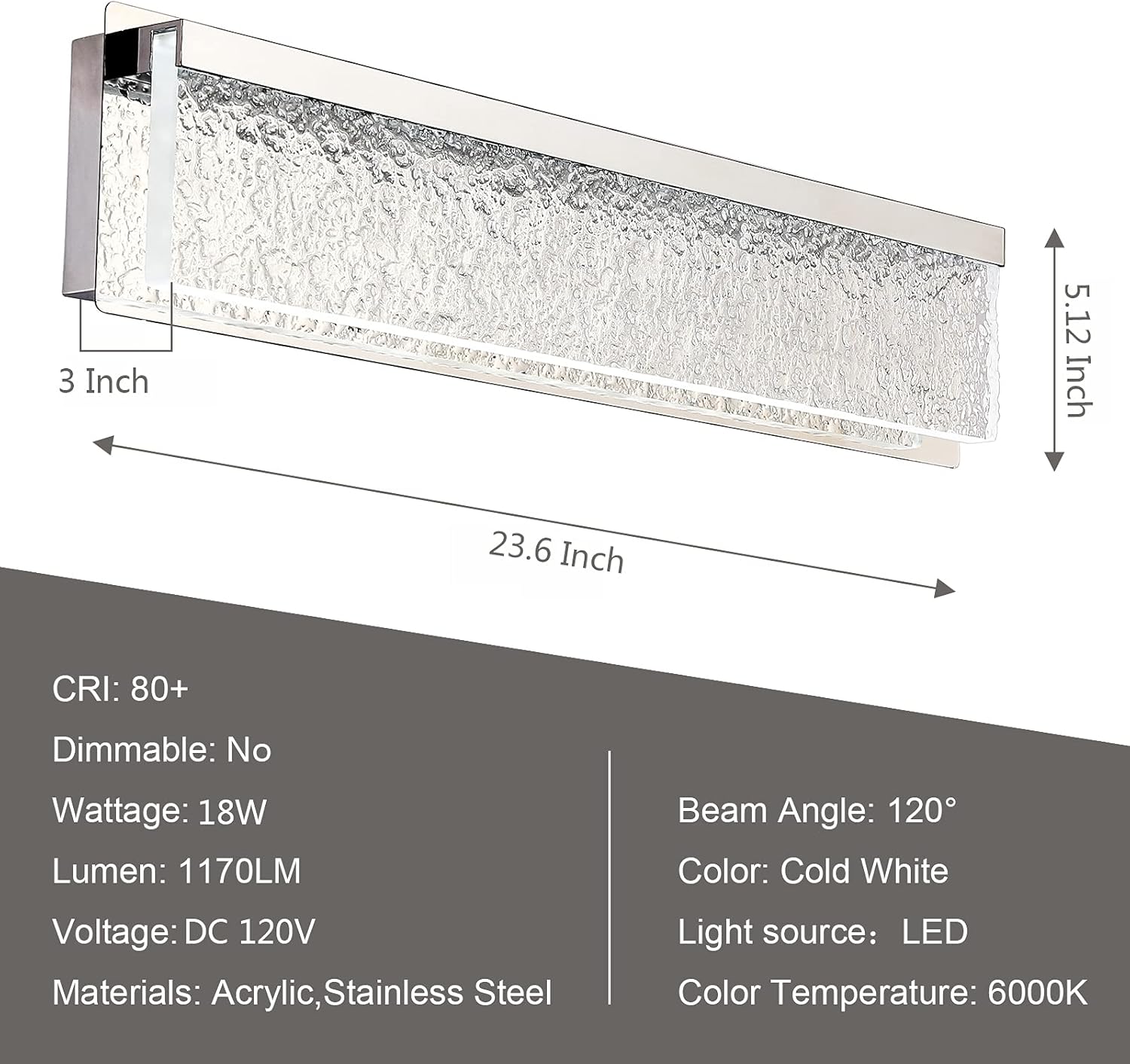 50% Off Discount Lucalda Bathroom Vanity Lights Fixtures Dimmable 18W Modern Bathroom Lighting Fixtures Over Mirror 23.6 Inch Led Vanity Light Stainless Steel Luxury Led Light Wall Bathroom Silver Cool White 6000k
