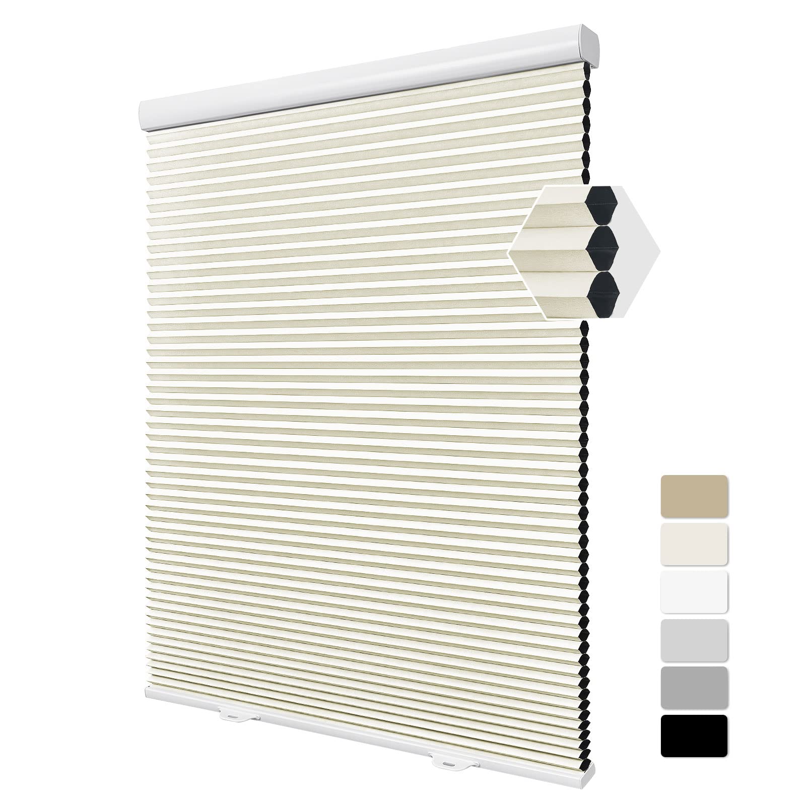 Cordless Blackout Cellular Honeycomb Pleated Blinds for Home Bedroom Office Thermal Insulated Window Shades Easy to Install (Sand 80cm x 120cm)