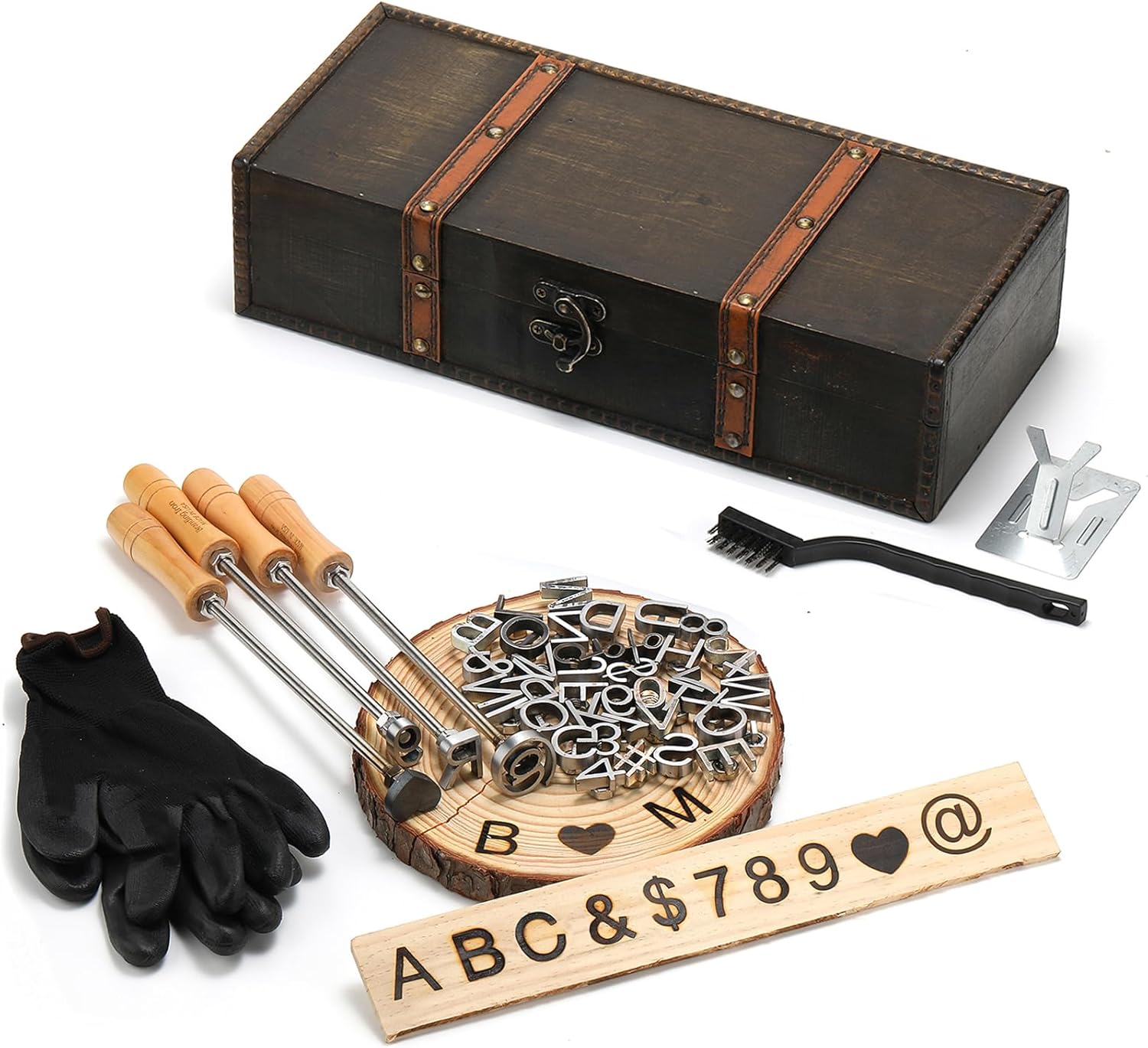 1 Inch 44 Pcs Branding Iron for Hats, Wood Burning Letters/Numbers/Symbols for Woodworking Leather Crafting, Branding Letter Kit Gift Personalized for Birthday Wedding Father's Day Valentine's (Iron)