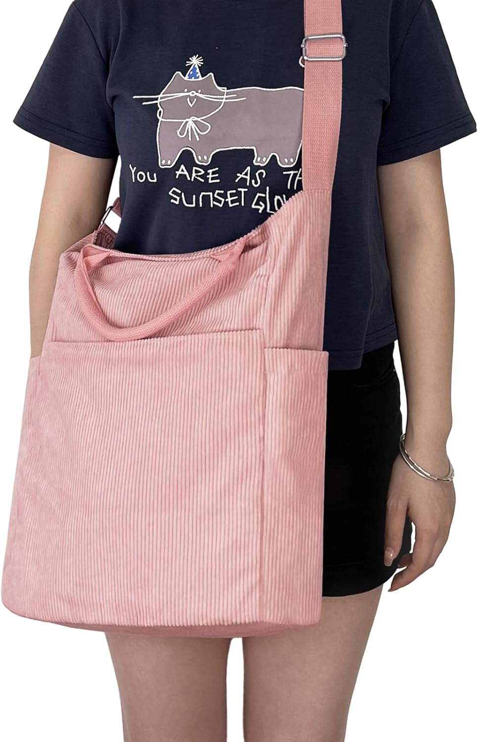 Beurlike Corduroy Tote Bag for Women Large Crossbody Hobo Bags Casual Messenger Shoulder Handbag for Shopping Work - Image 2