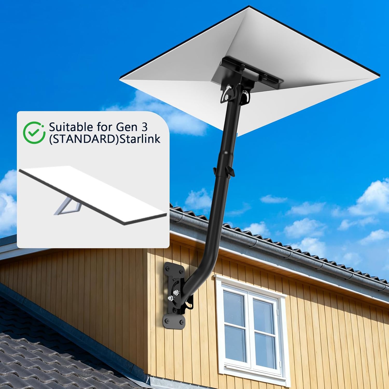 Starlink Gen 3 Mount, Adjustable Starlink Roof/ Wall Mount Kit for V3 Star Link Standard Dish, Stainless Steel, Include Star Link Gen 3 Metal Pipe Adapter
