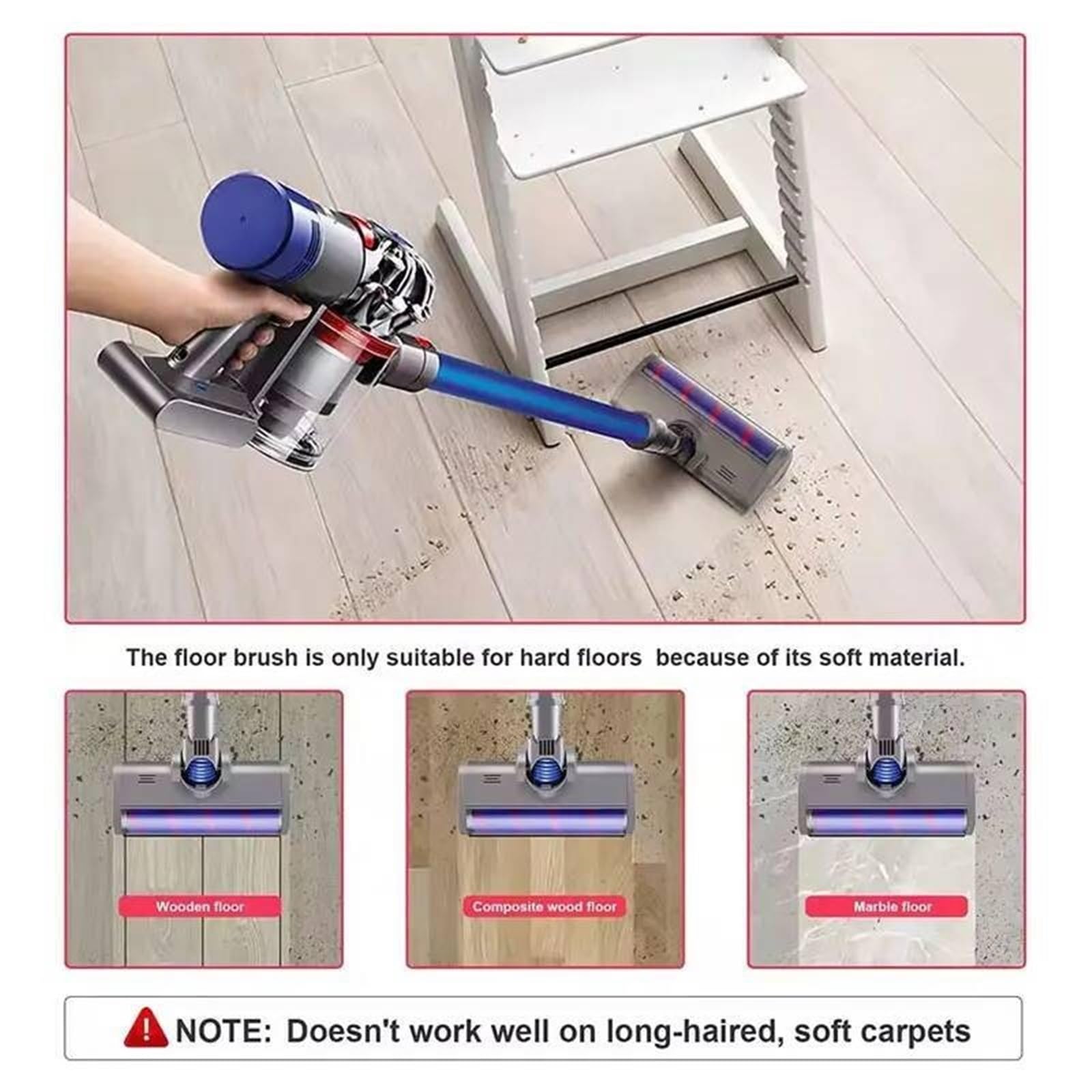 Cepillo de aspiradora, accesorios de suelo con cabezal de rodillo barredor suave, Compatible con Dyson V6 DC58 DC59 DC61 DC62