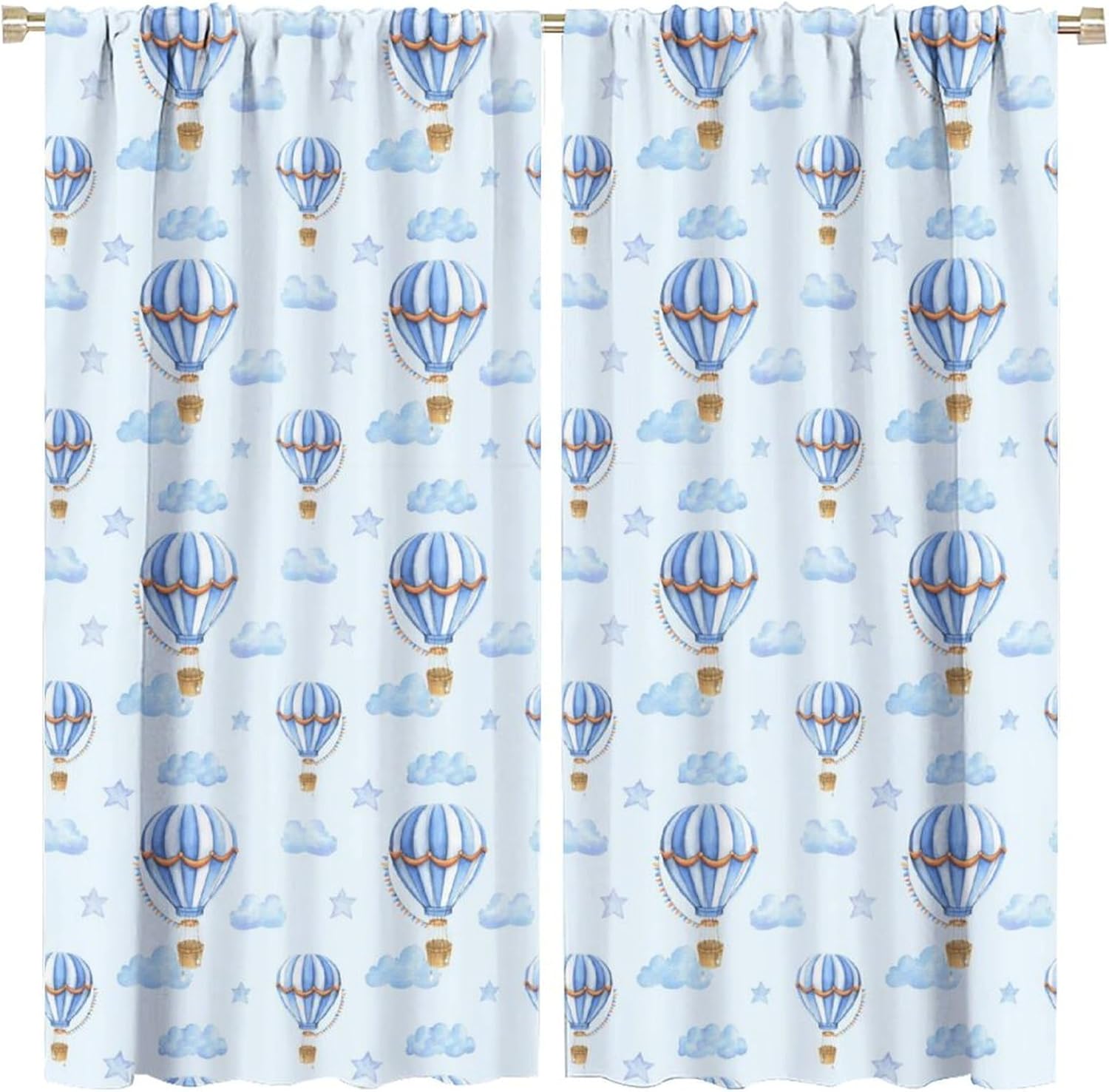 Blue Hot Air Balloons Curtains for Kids Boys Girls Bedroom Decor Cartoon Sketches Clouds Stars Printed Rod Pocket Blackout Window Drapes for Living Room Kitchen Cafe W42xL84in 2 Panels