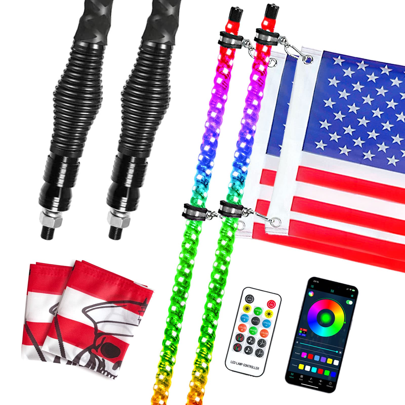 Photo 1 of FIXMSV 2PCS 3FT LED Whip Lights, Upgraded Spring Base Spiral LED Whips Light with APP and Remote Control, Chase Antenna Whip Lights for UTV ATV SXS Ship RZR Can-Am Polaris Off-Road Vehicle Dune Buggy 3FT-2PCS With Spring