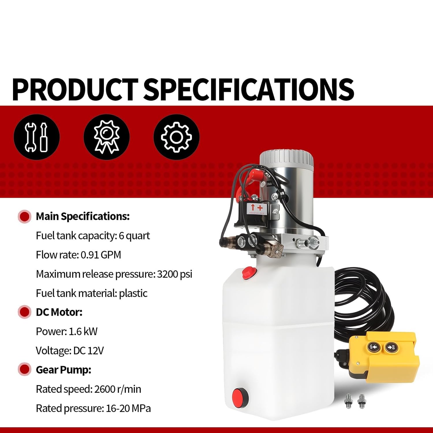 Nakkaa 12V DC Double Acting Hydraulic Pump Power Unit 6 Quart Capacity for Lifting and Lowering Dump Trailer Truck