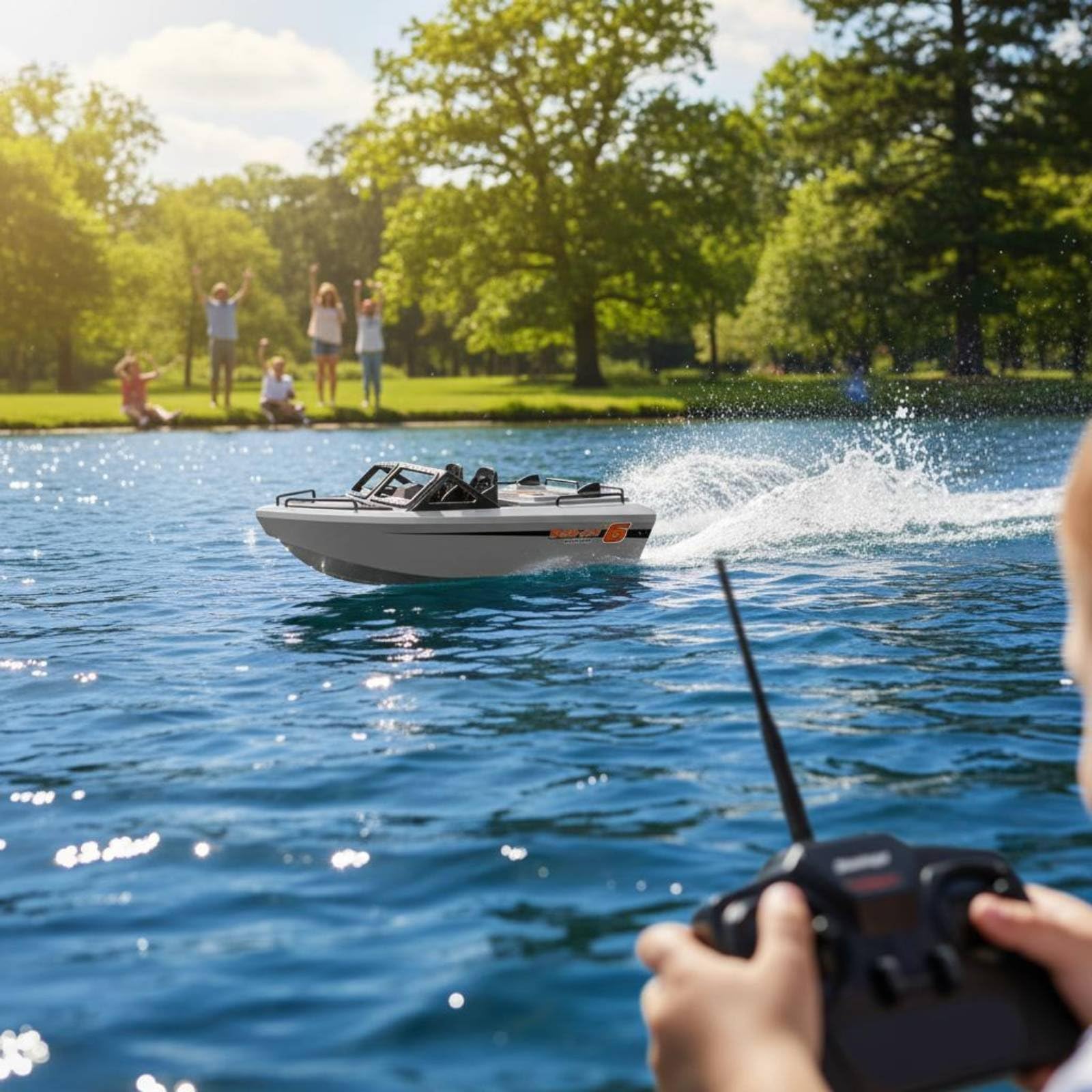 Lancha RC Rápida 2.4G Lancha Rápida Teledirigida Resistente Al Agua Barco de Control Remoto para Niños, Competición, Gris