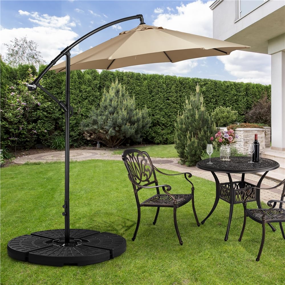 Yaheetech 4 Pièces Pieds de Parasol Noir Lestage pour Parasols 48,5 × 48,5 × 7,5 cm Rempli d’Eau 52L ou de Sable 66kg pour Terrasse Piscine Patio Jardin Restaurant