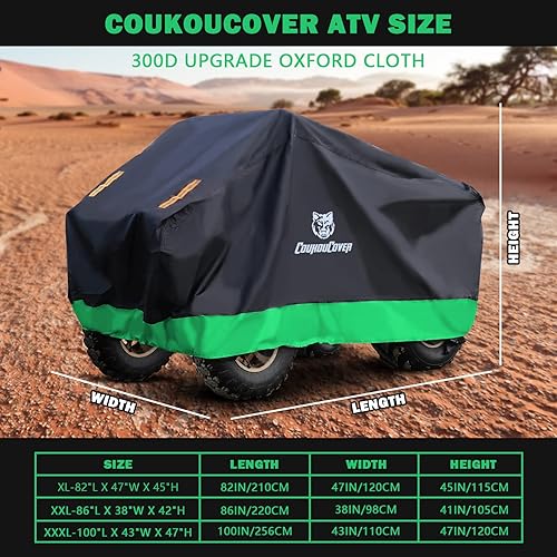 Miniatura 2 de Cubierta para cuatrimotos, tela Oxford 300D, duradera, impermeable, tiras reflectantes para todo tipo de clima (XXL 86 pulgadas, verde)