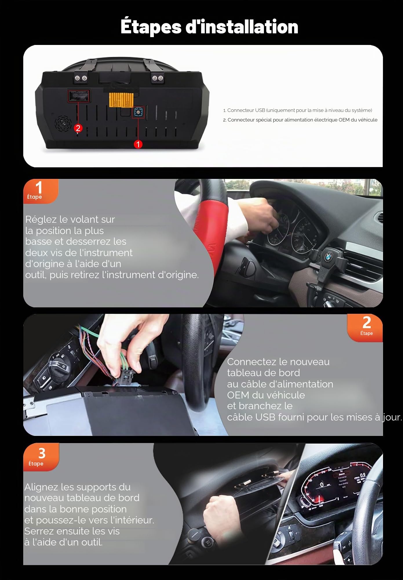 Tableau de bord combiné numérique à écran LCD HD de 10'' pour BMW Série 3 E90 E91 E92 E93 2005-2012 CCC/CIC Compteur Vitesse Tableau de bord Cluster de remplacement Instruments 7-UI Commande au volant