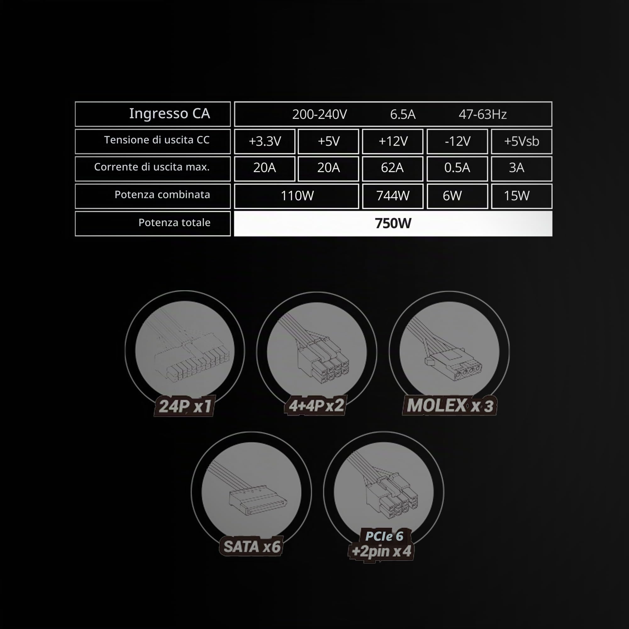 Mars Gaming MPZE750SIM, Alimentatore Modulare ATX 750W, 10 Anni di Garanzia, 80 Plus Silver +87%, Ventola FDB 14cm, Tecnologie AI2-RPM e DC-DC, Condensatori Giapponesi Toshin Kyogo 105°, Bianco