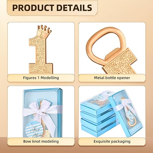 Miniatura 3 de wxfdac 24 boxes of 1-year-old birthday party favors, guest gifts 1 Bottle opener, 1-year anniversary decorations, souvenirs, boy gifts (blue)
