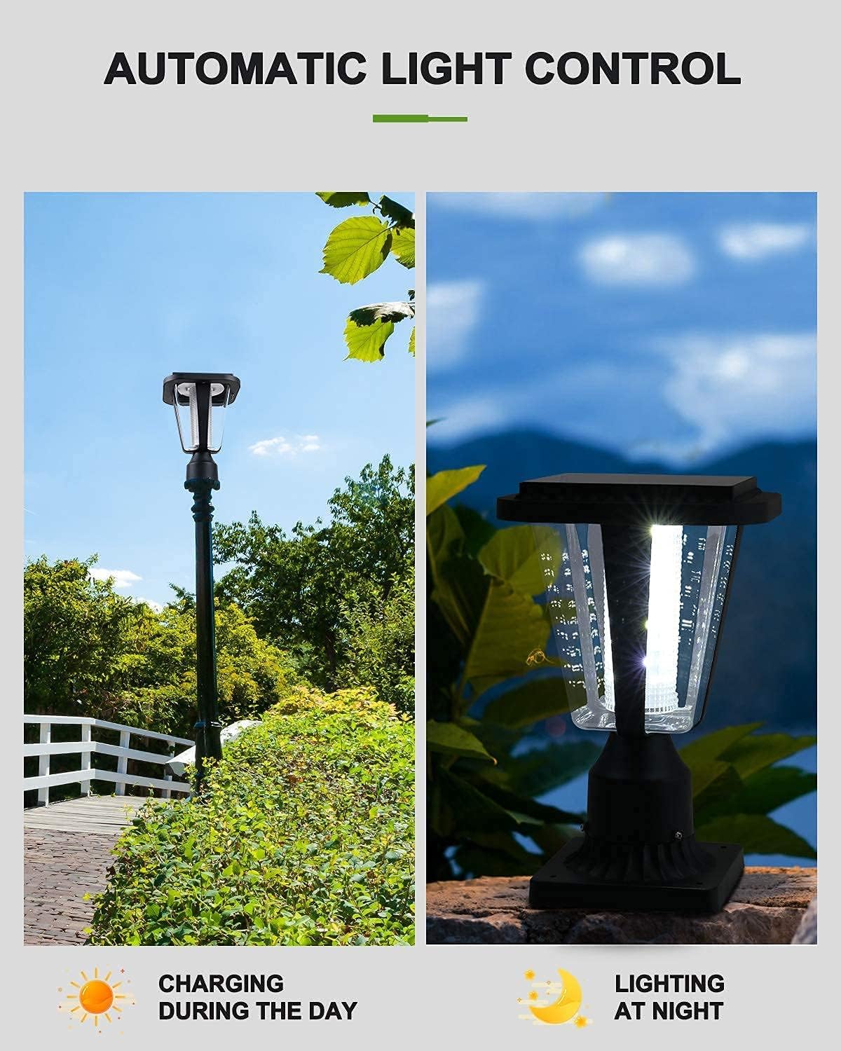 Lovus 3pack Solar Post Light Fixture, Two Mounting Ways, Pole/Pier Mount 6000k Outdoor Solar Post Lamp Dusk to Dawn for Patio, Garden