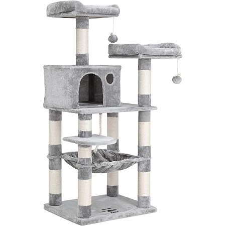 FEANDREA 56.3-Inch Multi-Level Cat Tree with Sisal-Covered Scratching Posts, Plush Perches, Hammock, and Condo, Cat Tower Furniture, for Kitten, Pet
